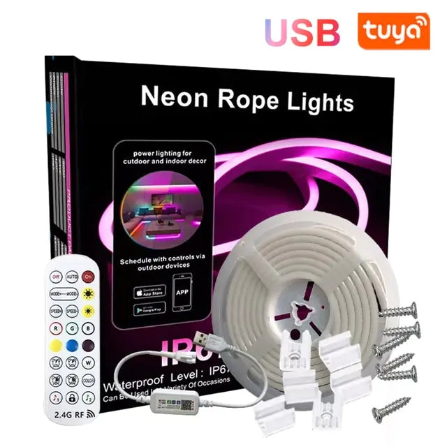 5M Neon Rope Lights with Tuya Smart WiFi RGBIC DIY Strip light Bluetooth APP Control Music Sync Bedroom Backlight Game Decor