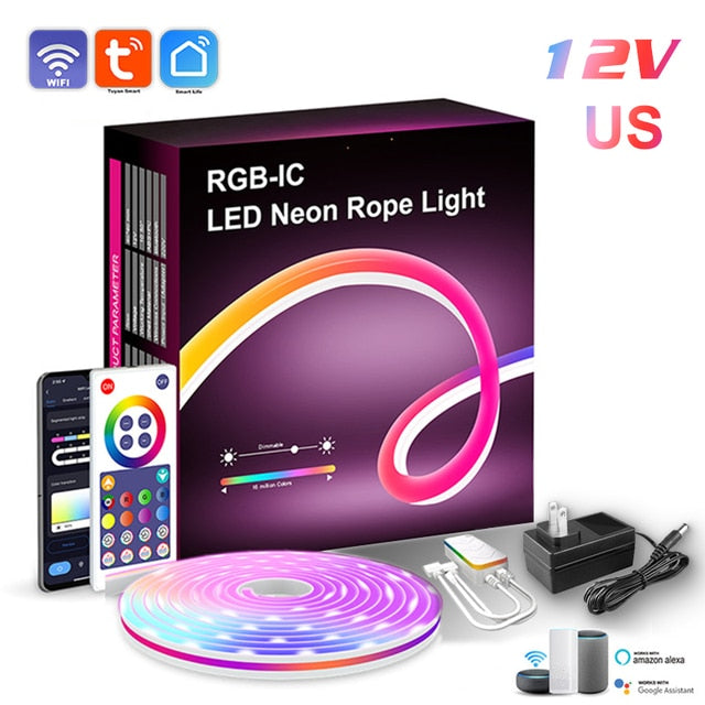 5M Neon Rope Lights with Tuya Smart WiFi RGBIC DIY Strip light Bluetooth APP Control Music Sync Bedroom Backlight Game Decor