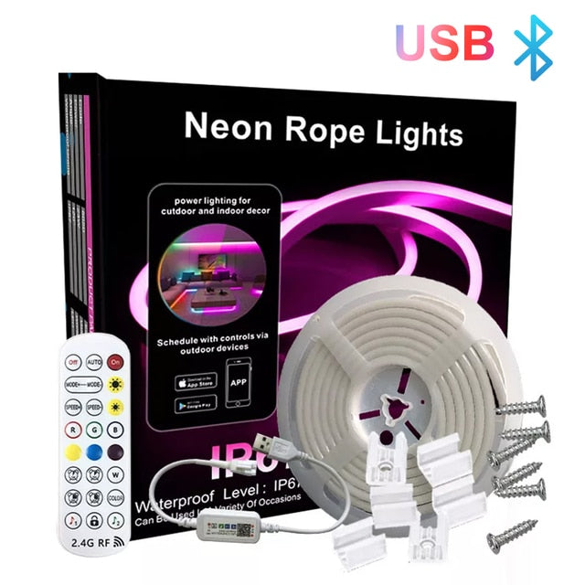 5M Neon Rope Lights with Tuya Smart WiFi RGBIC DIY Strip light Bluetooth APP Control Music Sync Bedroom Backlight Game Decor