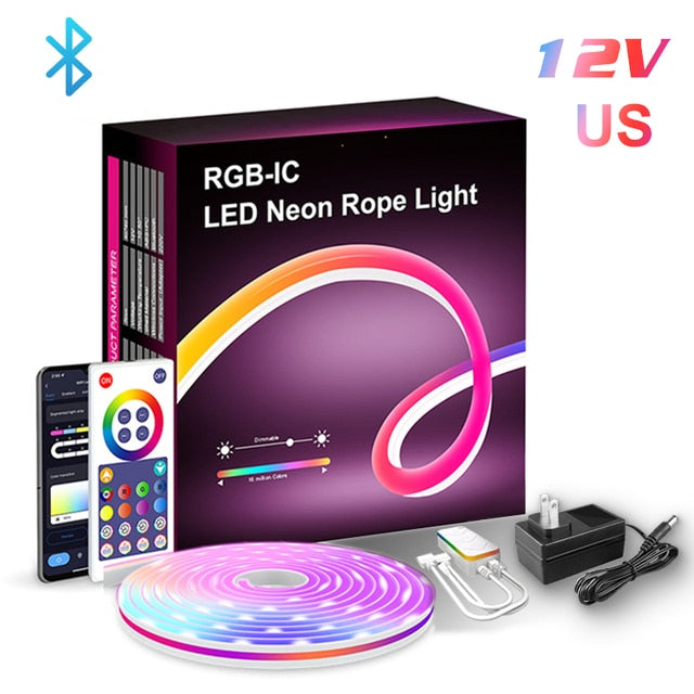 5M Neon Rope Lights with Tuya Smart WiFi RGBIC DIY Strip light Bluetooth APP Control Music Sync Bedroom Backlight Game Decor