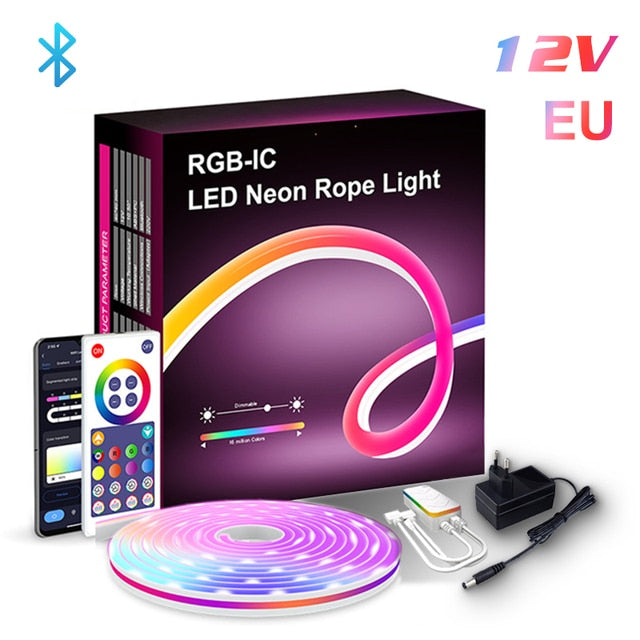 5M Neon Rope Lights with Tuya Smart WiFi RGBIC DIY Strip light Bluetooth APP Control Music Sync Bedroom Backlight Game Decor